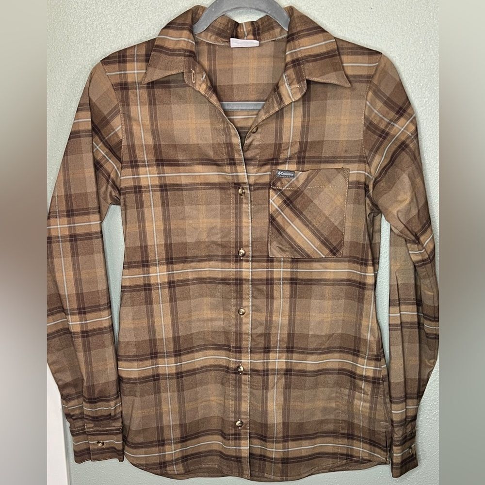 Columbia Women's Port Hope Peak Flannel Brown Beige Plaid Brown Size XS